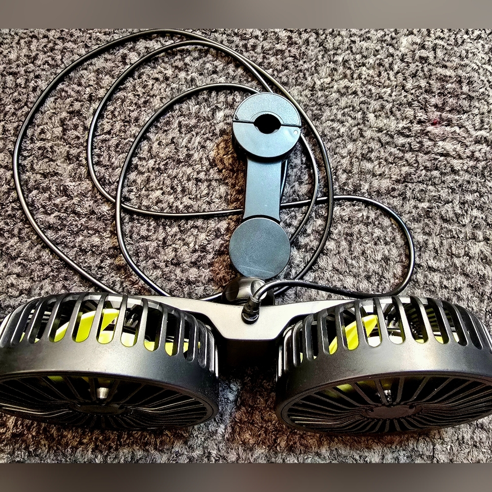 Dual Car Seat Fan USB 360° Rotating Headrest Cooling Fan 3 Speed Adjustable Back - Picture 6 of 9